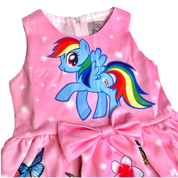 PINK  My Little Pony Friends Forever ALine Dress Rainbow Dash Unicorn bowtie - Picture 2 of 5